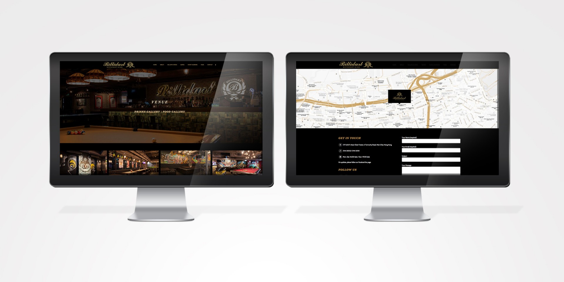 Billidart Restaurant & Bar Branding, Logo, Business card, Website Design